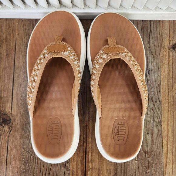 Hey Dude Tide Womens Sz 9 Brown Macaroon Casual Comfort Boho Flip Flops Sandals - Picture 5 of 9